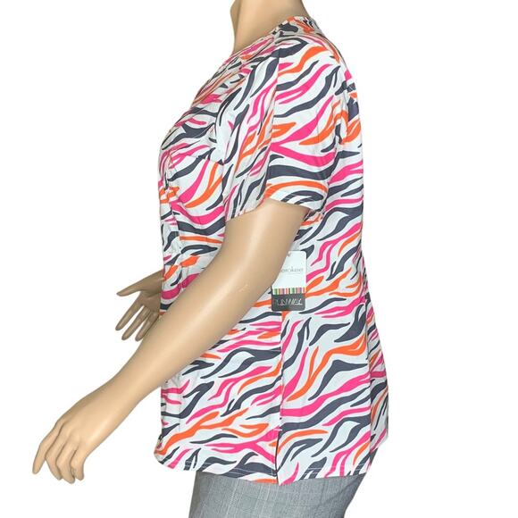 Runway By Cherokee NWT Scrub Top Multicolor Front Pockets Short Sleeve Size 2XL - Picture 5 of 9
